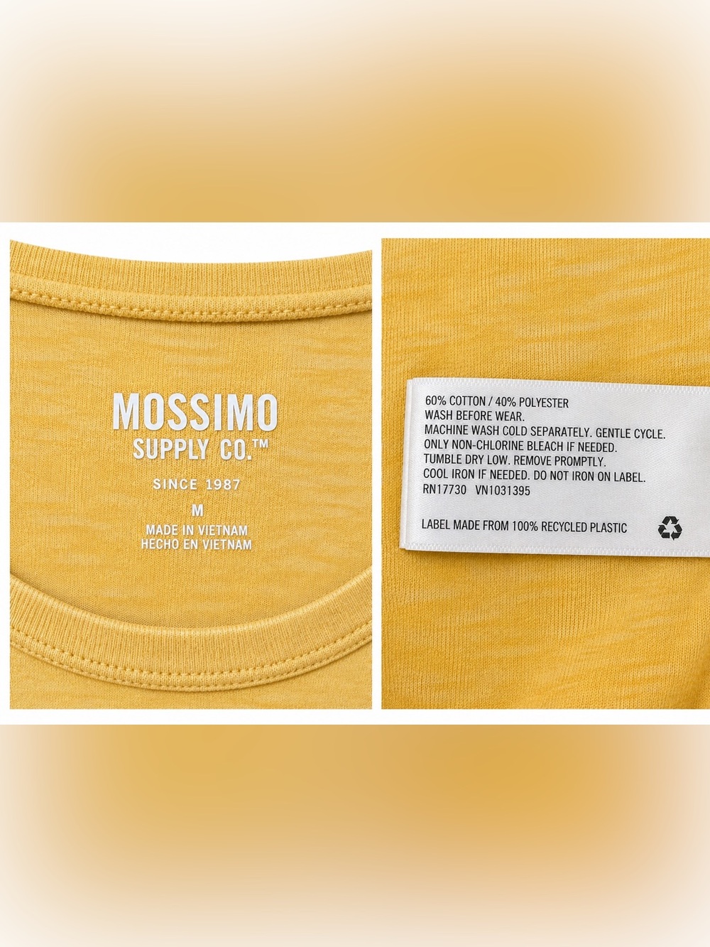 Mossimo Supply Co Yellow Heathered Raglan 3/4 Sleeve Tee Top Medium - Picture 5 of 5